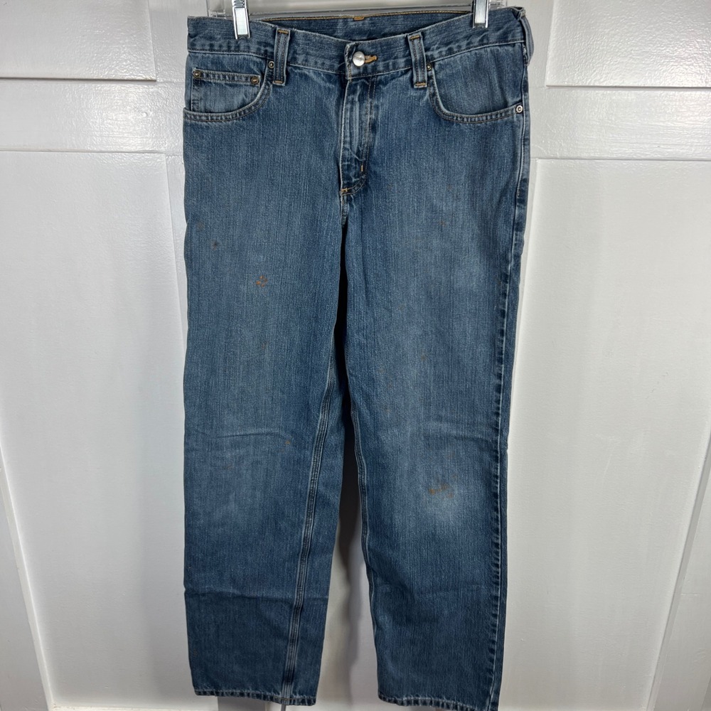 Carhartt Mens Relaxed Fit Denim Jeans 30x34 Blue 101483-968 Stained Distressed